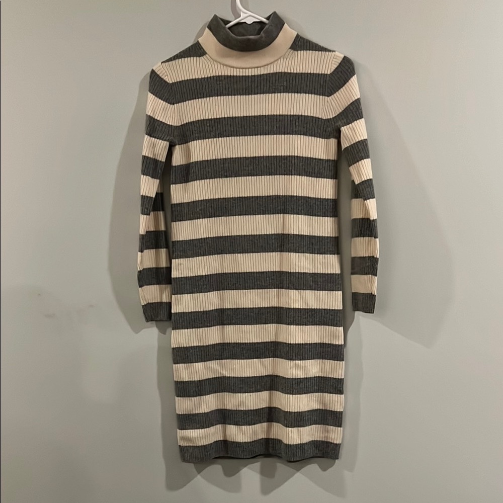 J. Crew Cream and Grey Long Sleeve Mock Turtleneck Sweater Dress, Size PXS